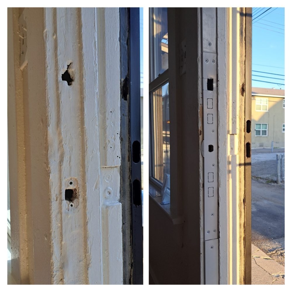 Door jamb restoration before and after - Victor White Handyman